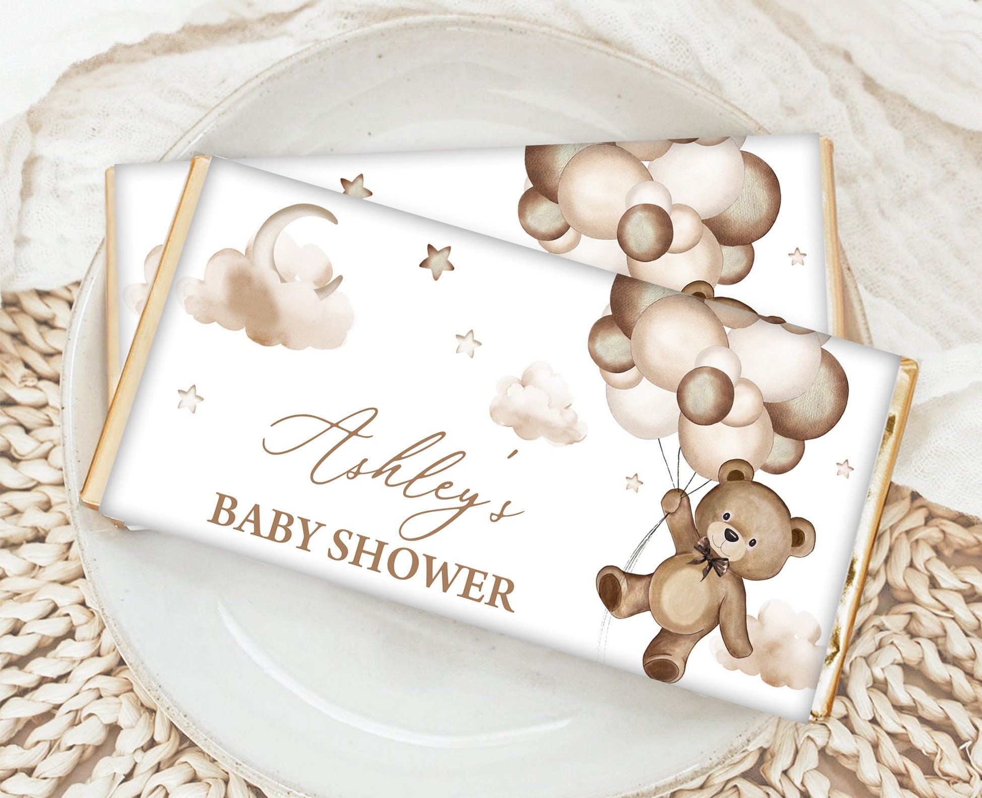 Chocolate Bar Wrapper, Candy | Teddy Bear Balloons, We Can Bearly Wait, Neutral | Printable Baby Shower Party Decor, Hershey Bar Favors NTB