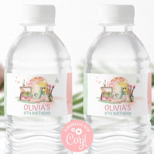 Editable Water Bottle Labels | Art Birthday, Painting Party, Dress For Mess | Printable Girls Birthday Party Decor, Custom Bottle Labels PT2