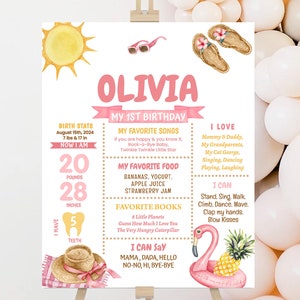Birthday Milestone Sign, Poster | ONE In The Sun, Beach Pool Party, Tropical | Printable Girls 1st Birthday Party Decor Ideas, Keepsakes OBP