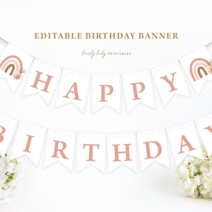Boho Rainbow Happy Birthday Banner | Nowoczesny, Boho Rainbow | Wydrukowany Girl 1st Birthday Bunting, Spersonalizowana dekoracja imprezy, Girlanda MBR