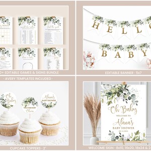 Greenery Baby Shower Bundle Editable Greenery Baby Shower Decoration ...