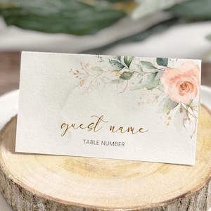 Carte pour mariage, carte de visite, carte pour tente avec restaurant | Floral rose blush, or botanique botanique, roses aquarelle | Idée de décoration de réception à imprimer BW1