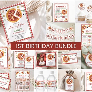 Pacote de pizza para aniversário, convite para o primeiro aniversário de uma menina | Festa de pizza, Fatia de diversão | Ideias para decoração de festa de primeiro aniversário de uma menina para impressão Placas PZ1