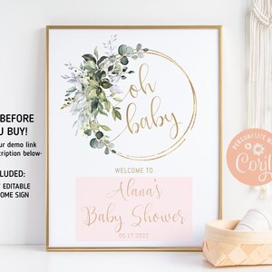 Greenery Baby Shower Printable Editable Welcome Sign Template | Etsy