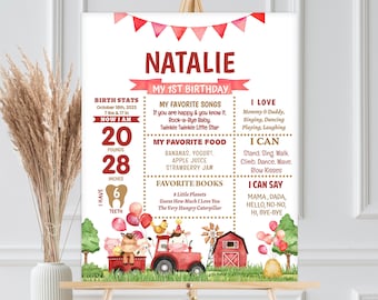 Birthday Milestone Sign, Poster | Farm, Barn Animals, Barnyard, Ranch | Printable 1st Birthday Party Decor, Keepsake, Editable Template FA3