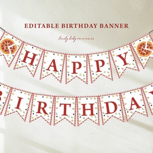 Happy Birthday Banner | Pizza Party, Slice Of Fun ONE | Printable Girls 1st Birthday Party Bunting, Personalized Decor, Birthday Garland PZ1