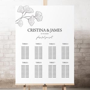 Sitzplan, Poster | Minimalistisch, modern elegant, floral botanisch, Line Art | Sitzplan für die Hochzeit, Sitzplan GKG zum Ausdrucken