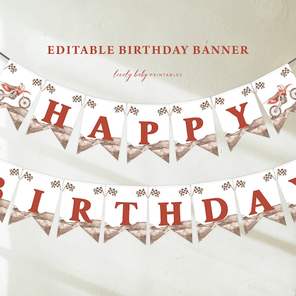 Happy Birthday Banner | Fast ONE, Motocross Race, Start Your Engine | Printable Boys First Birthday Bunting, Custom Party Decor, Garland DBR