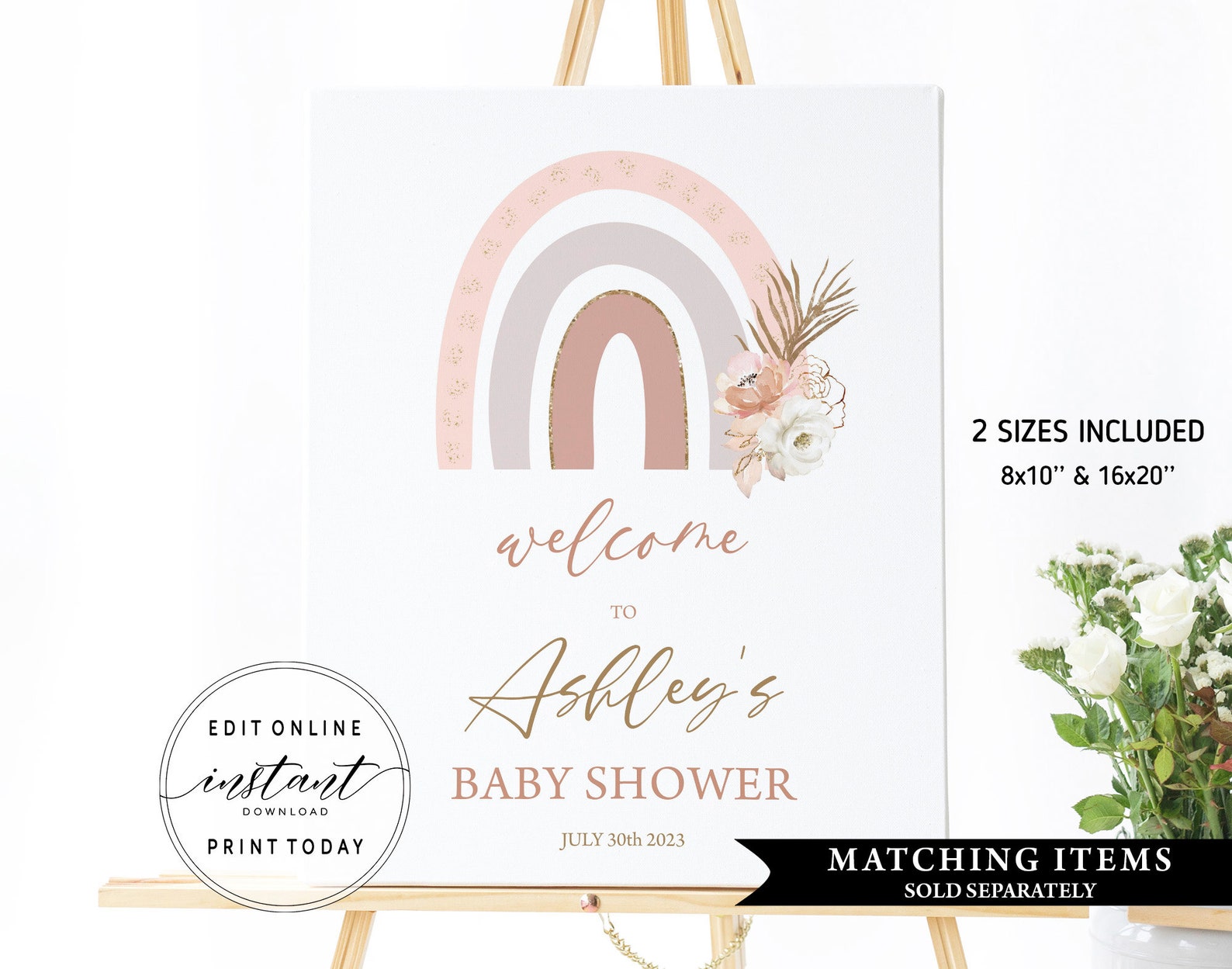 Rainbow Baby Shower Invitation Set Printable Boho Baby Shower - Etsy