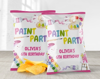 Paint Party Birthday Chips Bag Template, Art Party Favors, Editable Template PT1