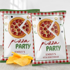 Chips Taschen Vorlage, Jungen Geburtstag Gastgeschenke | Pizza-Party, Scheibe Spaß | Druckbare Mädchen Geburtstag Party Dekor Ideen, Pizza Thema Gefälligkeiten PZ1