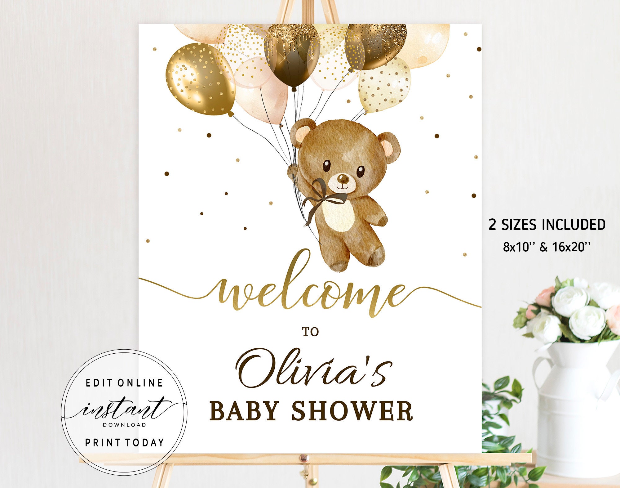 Teddy Bear Sign Printable Baby Shower Poster Etsy