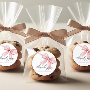 Baby Shower Favor Tags, Round Gift Tags, Stickers | Pink Coquette Bow, Polka Dot Ribbon | Printable Baby Girl Shower Party Decor Ideas PB2