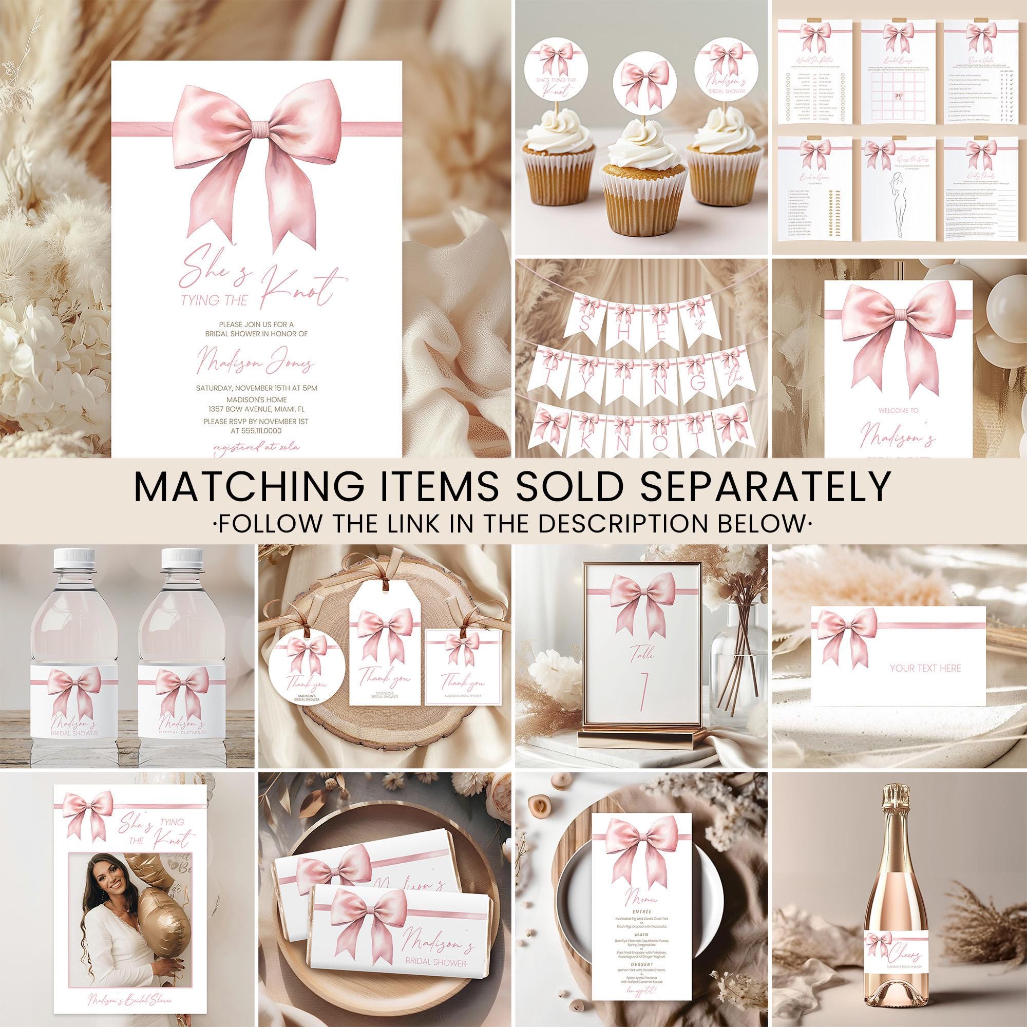 24 Accessori Per Photobooth Addio Al Nubilato, Kit Fai Da Te Con Tema Fiocco Rosa E Scritta She's Tying The Knot, Decorazioni - 3