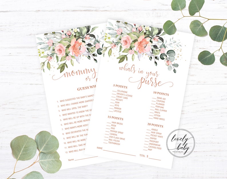 Printable Baby Shower Games Package Greenery Baby Shower Games Bundle Floral Shower Games Template Instant Download Shower Activity DIYRG1