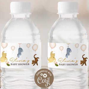 Editable Water Bottle Labels | Classic Winnie-the-Pooh, Vintage Pooh Bear | Printable Baby Shower Party Decoration, Custom Bottle Labels PO1