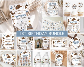 Erstes Rodeo Geburtstag Bundle, Junge 1.Geburtstag einladen | Cowboyhut, Westernhut, Westernparty | Druckbare Jungen Geburtstag Party Dekor Ideen MFB