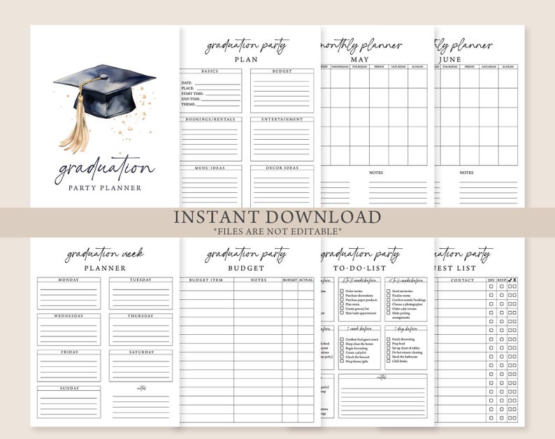 Graduation Party Planner | Cap & Tassel Navy Blue | Printable Boys Grad ...