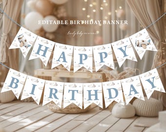 Happy Birthday Banner | Airplane, Pilot, Time Flies, Fighter Plane | Printable Boys 1st Birthday Party Bunting, Custom Decor, Garland AP1