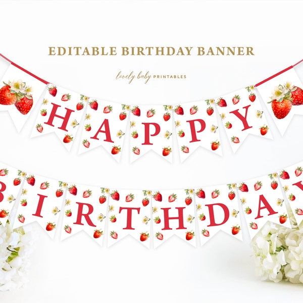Strawberry Happy Birthday Banner Berry Sweet Girl Banner Sweet Berry Themed 1St Birthday Party Decoration Sunbeauty (Red - Straw