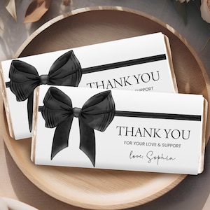 Chocolate Bar Wrapper, Candy Bar | Black Coquette Bow, Ribbon | Printable Graduation Party Favors, Decoration Ideas, Hershey Bar Favors GP4