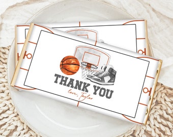 Envoltorio de barra de chocolate, barra de caramelo, baloncesto, aros, vamos a jugar a la pelota, decoración imprimible para fiesta de primer cumpleaños de niños, obsequios de barra de Hershey HO1