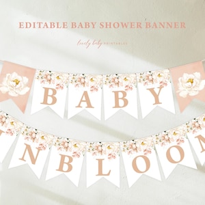 Baby Shower Party Banner, Baby In Bloom | Pink Floral, Spring Summer, Boho | Printable Girls Baby Shower Party Bunting, Custom Garland BI1
