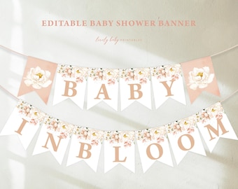 Baby Shower Party Girlande, Baby in Blüte | Rosa Floral, Frühling Sommer, Boho | Girlande zum selbst Ausdrucken, Baby Shower Party, Girlande BI1