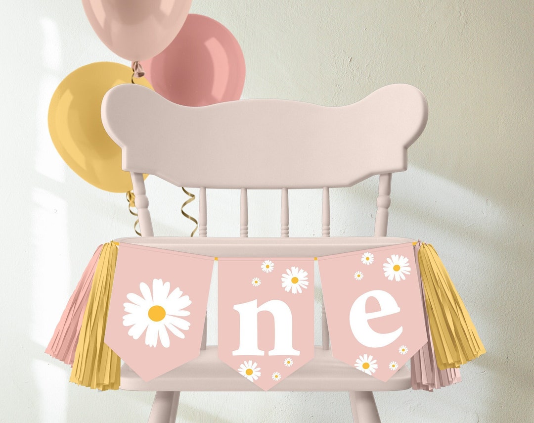 High Chair Banner, Girls 1st Birthday ONE Banner | Retro Daisy Miss ...
