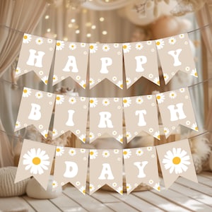 Happy Birthday Banner | Daisy, Little Miss ONEderful, Flowers, Spring | Printable Girl 1st Birthday Party Bunting, Custom Decor, Garland LMO