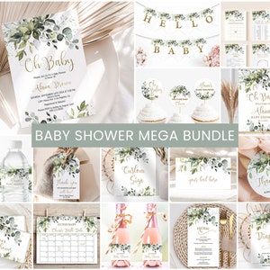 Greenery Baby Shower Bundle Editable Greenery Baby Shower Decoration Signs Printable Baby Shower Games Package Baby Party Set Gender Neutral