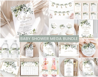 Greenery Baby Shower Bundle Editable Greenery Baby Shower Decoration Signs Printable Baby Shower Games Package Baby Party Set Gender Neutral