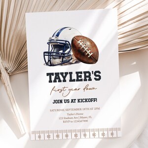 First Year Down Birthday Invitation, Football Birthday Invite | American Football | Printable Boy 1st Birthday Party Invitation Template AF1