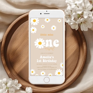 Daisy Birthday Invitation, Digital | Little Miss ONEderful, Flowers, Spring | Girls 1st Birthday Party Invite Template, Smartphone LMO