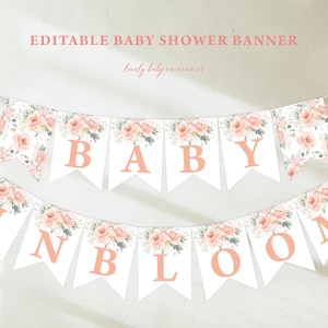 Baby Shower Party Banner, Baby In Bloom | Blush Pink, Boho Floral, Spring | Printable Girls Baby Shower Party Bunting, Custom Garland BI3