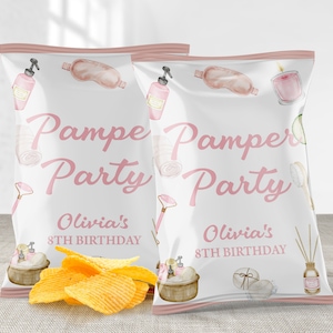 Chips Bag Template, Girls Birthday Favors | Spa Party, Pamper Party, Glam Makeup Party | Printable Girls Birthday Party Decoration Ideas MKP