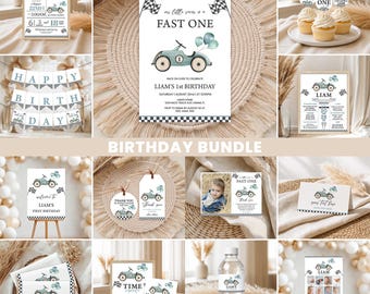 Fast ONE Birthday Invitation Bundle, Race Car Boys 1st Birthday Party Pack, Decorations | Printable Editable Template RC1
