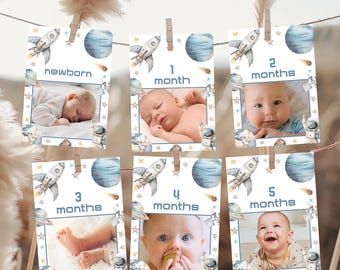 Birthday Photo Banner, 12 Months Banner, Year In Photos | Space Shuttle, Astronaut, First Trip Around Sun | Boy 1st Birthday Party Decor SC1