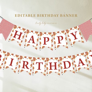 Happy Birthday Banner | Pizza Party, Slice Of Fun | Printable Boy 1st Birthday Party Bunting, Personalized Decor, Birthday Party Garland PZZ