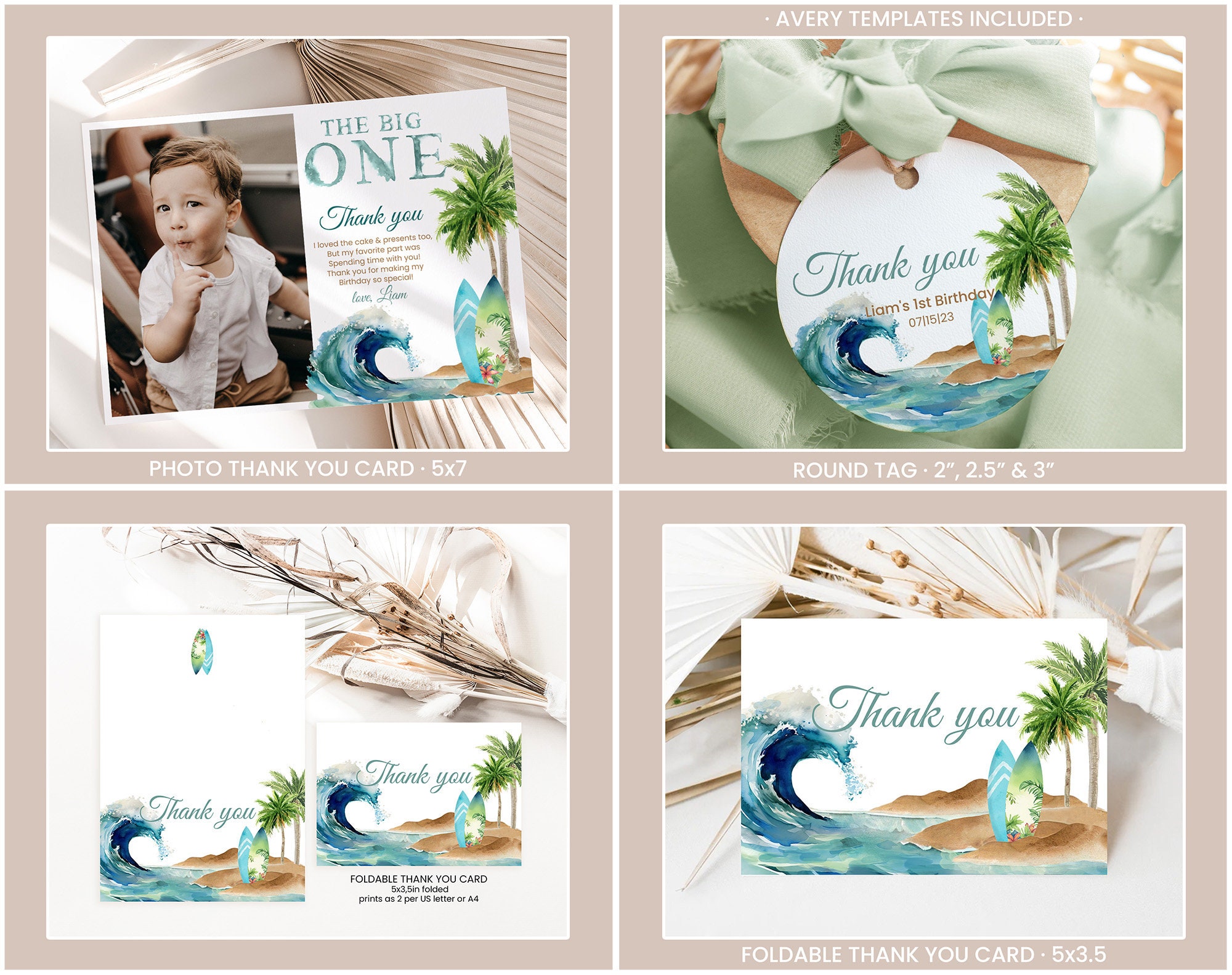 Editable the Big ONE Birthday Bundle Surfing First Birthday Package ...
