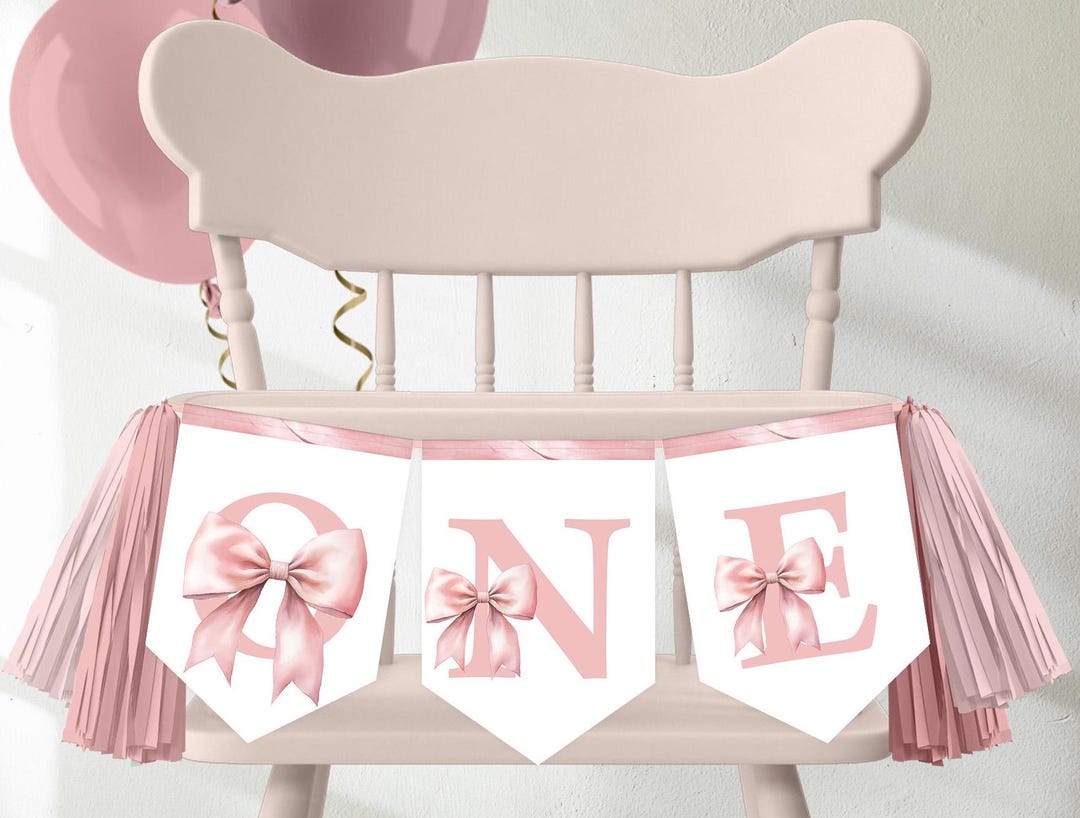 Pink Bow 1st Birthday High Chair Banner, Coquette Girl ONE Banner PB3 ...