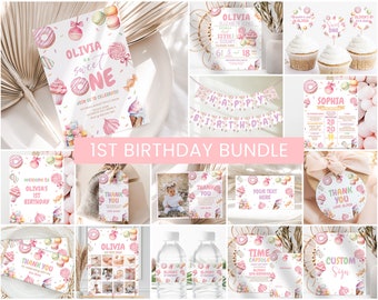 Sweet ONE Birthday Bundle, Girl 1st Birthday Invite | Donut, Candy, Ice Cream, Pastel Sweets | Printable Girl Birthday Party Decor Ideas SWT