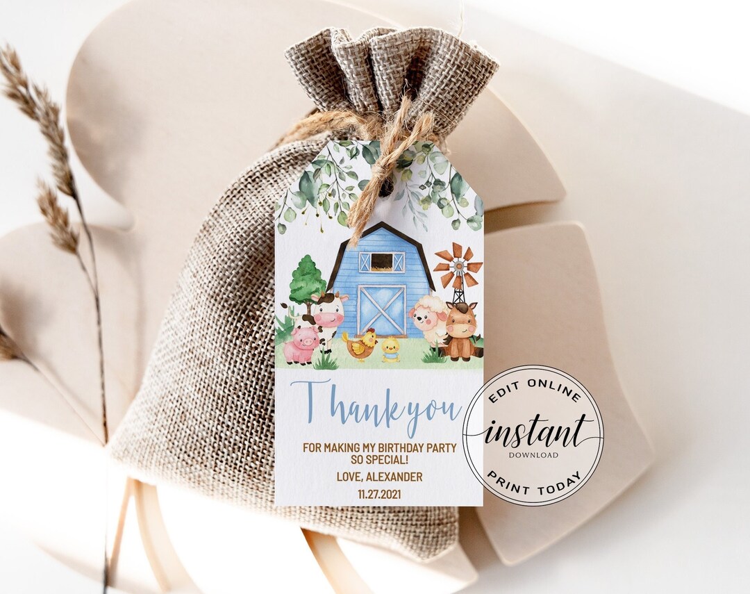 Printable Birthday Favors Gift Tags Farm Animals Barnyard - Etsy