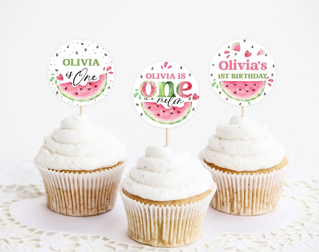 Printable Cupcake Toppers, Editable Cake Decor | Watermelon One in A ...