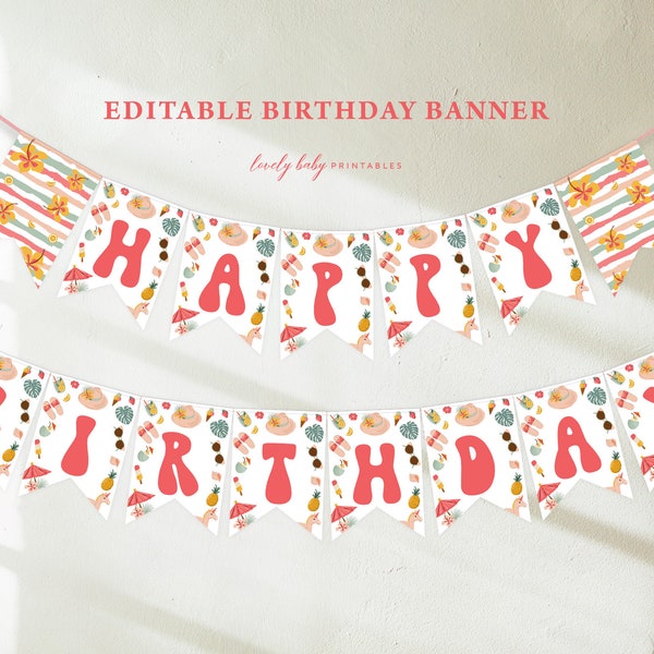 Happy Birthday Banner | ONE in the Sun, Beach Theme, Pool Party, Tropical, Summer | Girls Birthday Bunting, Custom Party Decor, Garland OIS