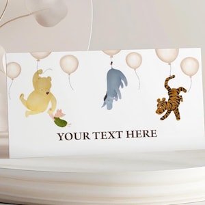 Cartellini per cibo, biglietti da visita stampabili, segnaposto, etichette per alimenti / Classico Winnie-the-Pooh, Orsetto Pooh vintage / Decorazioni per feste di baby shower PO1