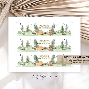 Editable Water Bottle Labels One Happy Camper, Camping Tent, Woodland ...