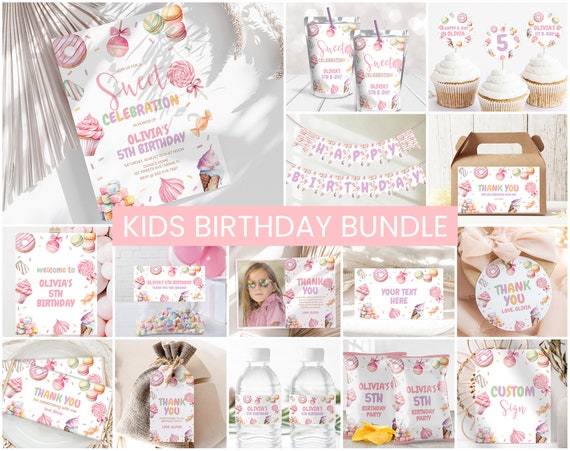 Sweets Birthday Bundle, Girl Birthday Invite | Sweet Celebration, Candy, Ice Cream, Cupcake Donut | Printable Birthday Party Decor Ideas SWT