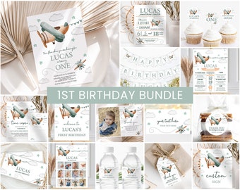 Airplane Birthday Party Bundle, Time Flies Invitation, Decor, Favors, Signs | Printable, Editable