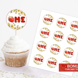 Printable Cupcake Toppers Editable Cake Decor Berry First - Etsy